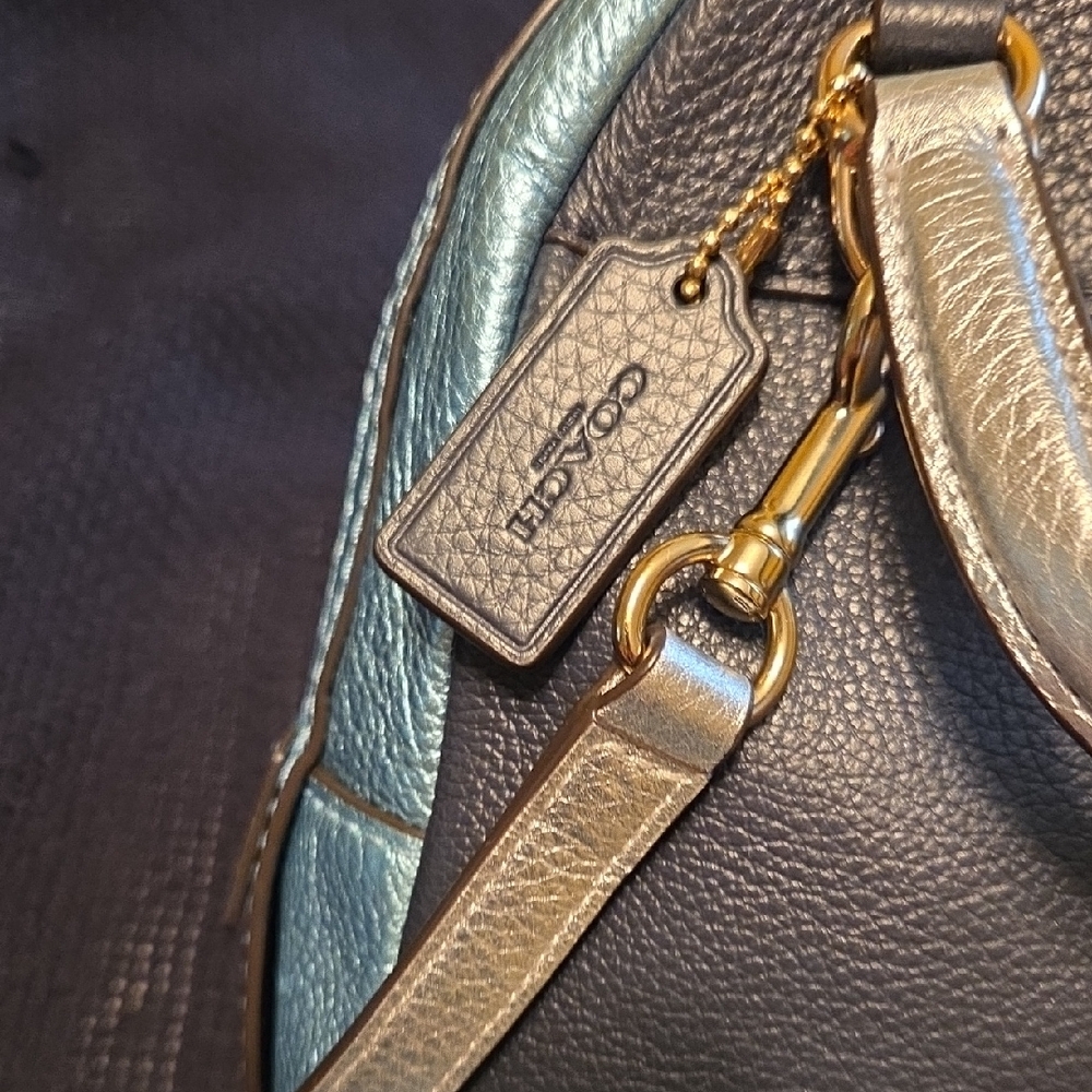Coach Andi Convertible Black & Metallic Blue Colorblock Leather Backpack - Picture 5 of 11